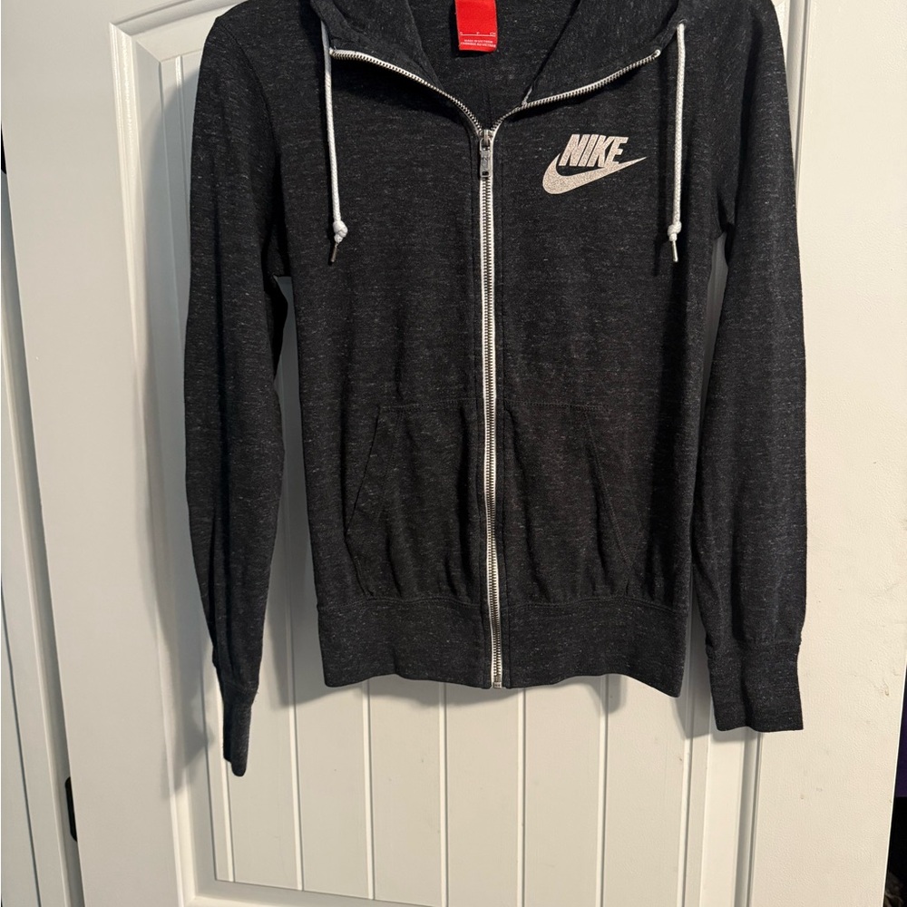 Nike Charcoal Zip-Up Hoodie with White Logo and shorts set